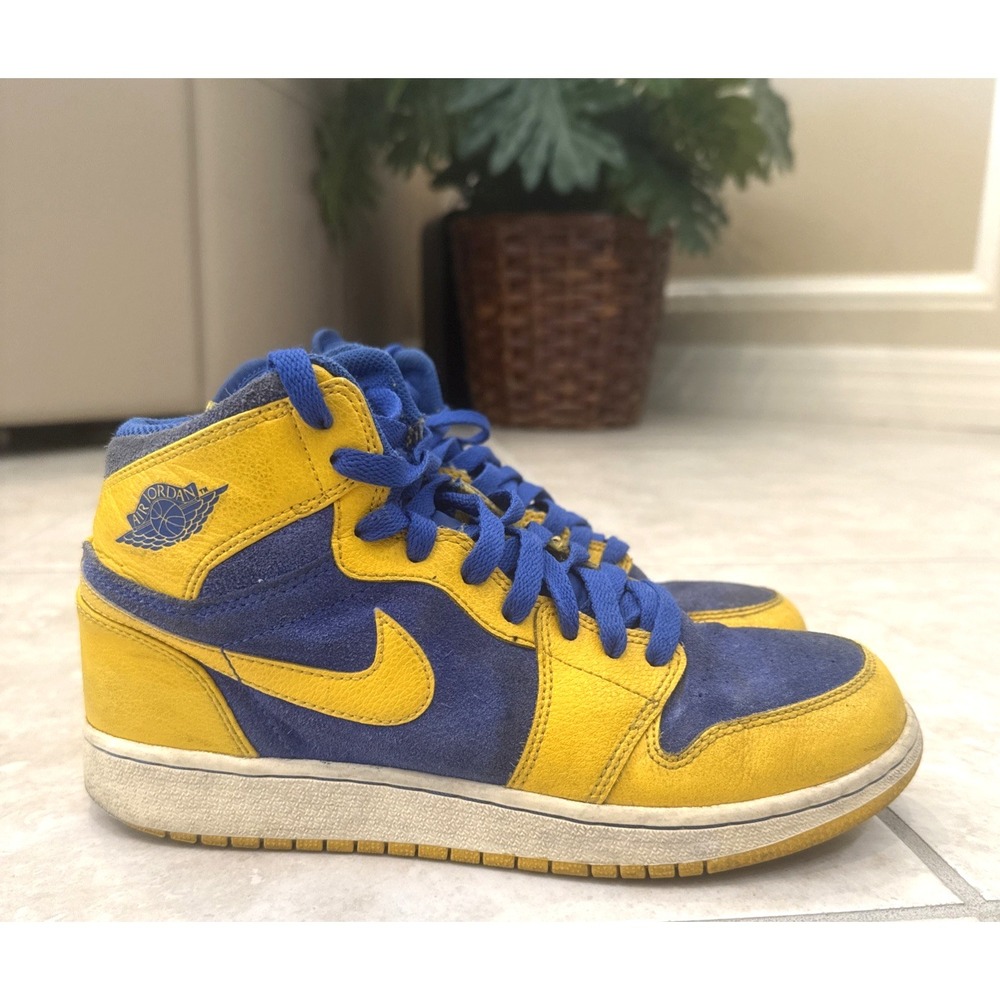 NIKE AIR JORDAN 1 RETRO HIGH OG BG LANEY BUCS MAIZE YELLOW ROYAL‎ BLUE Sz 6Y